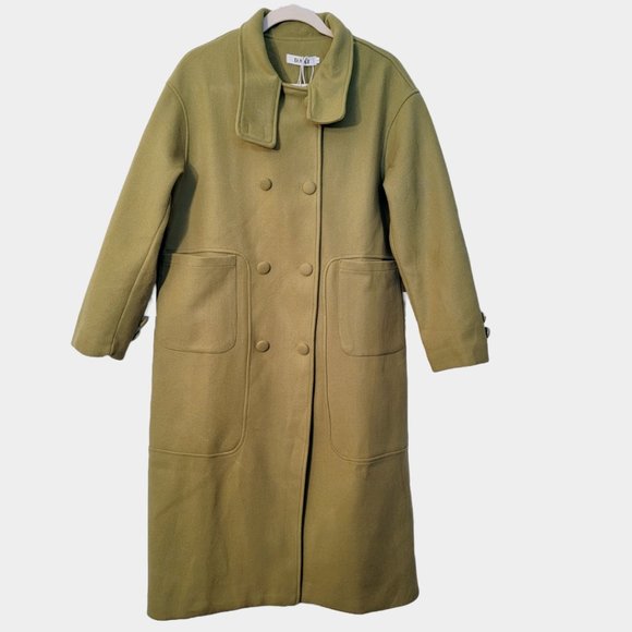 New Olive Green High-Neck Wool Blend Overcoat High-end Coat (S) Tall - Picture 5 of 6